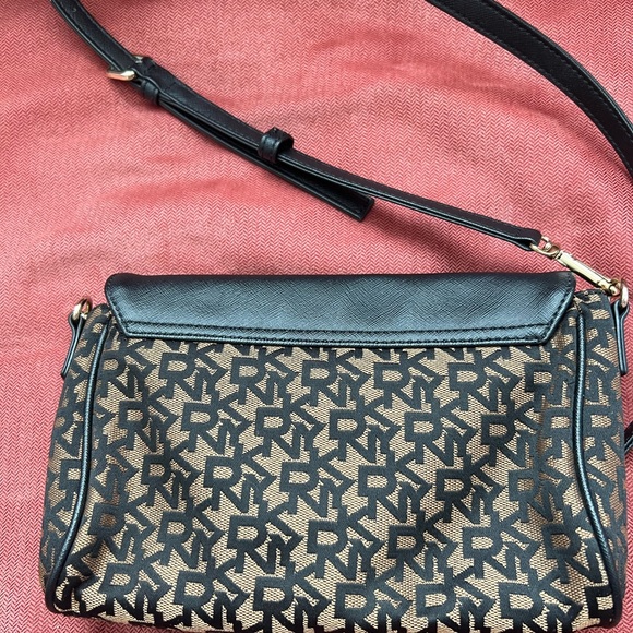 DKNY evening clutch black canvas and brown textile logo new without tags